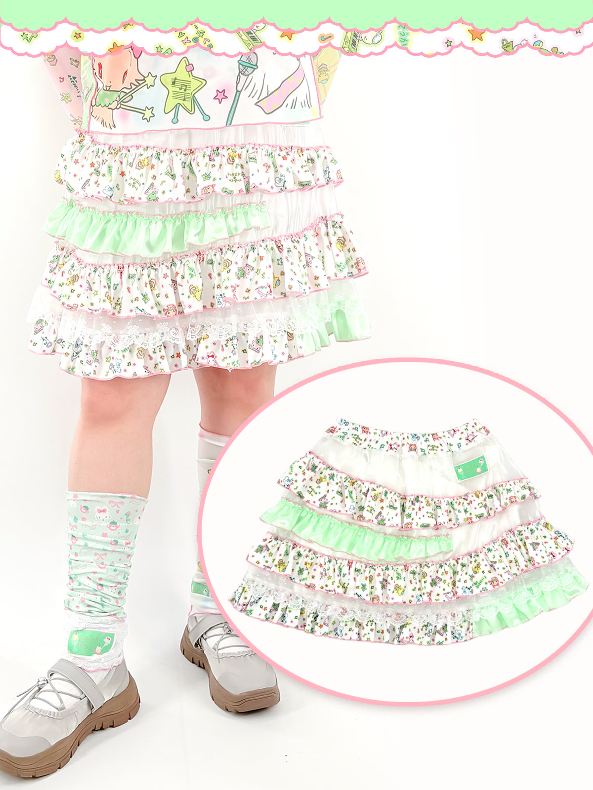 shishihshop - Kawaii Layered Print Skirt skirt shishihshop