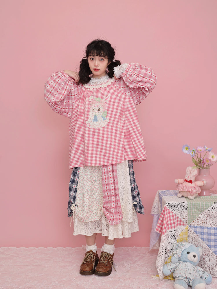 SemenCoicis Sweet Skirt Patchwork Strawberry Skirt Petal Lace Border Skirt skirt SemenCoicis