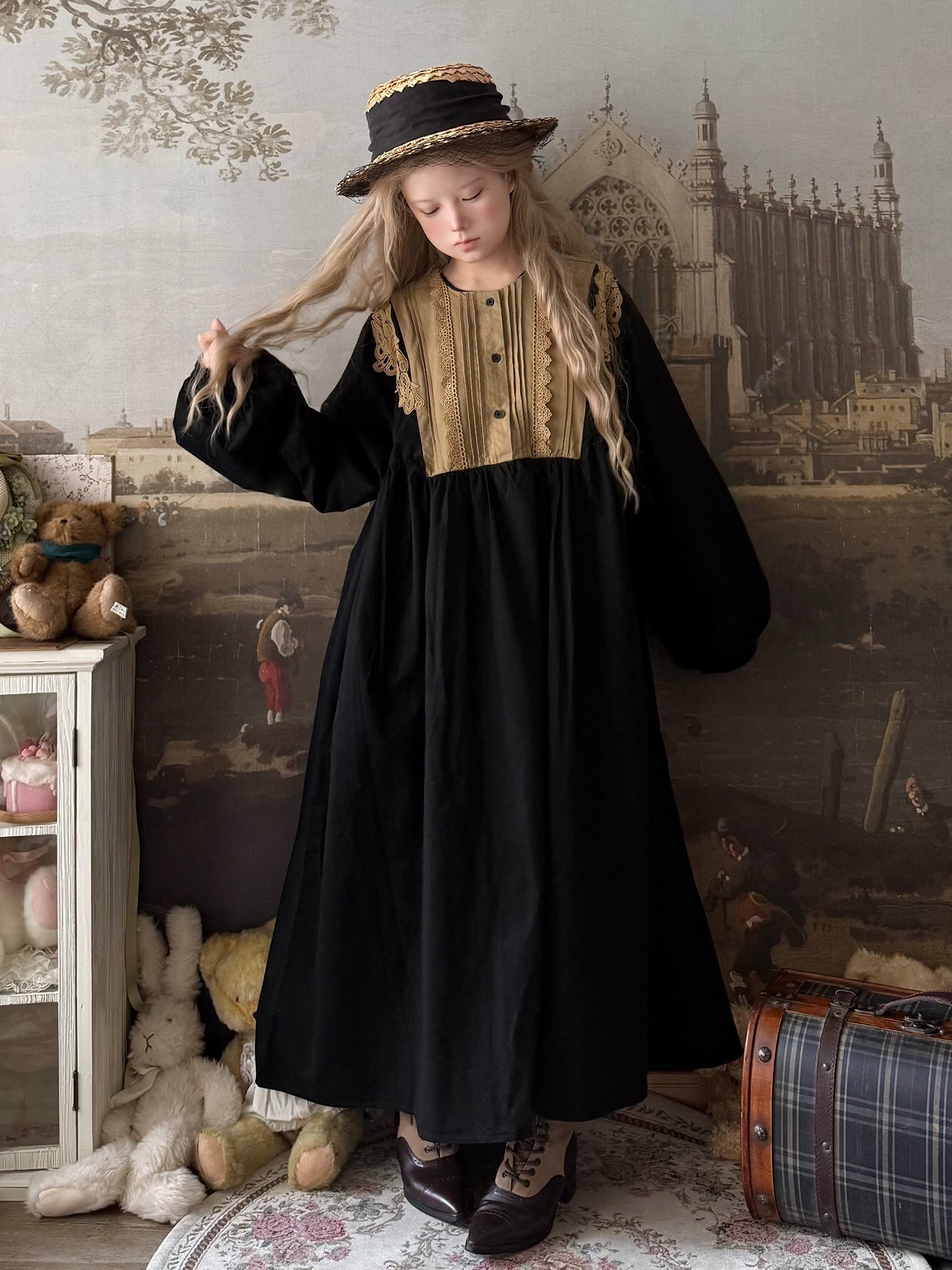 Labeau - Kawaii Retro Lace Pleated Long Dress dress Labeau