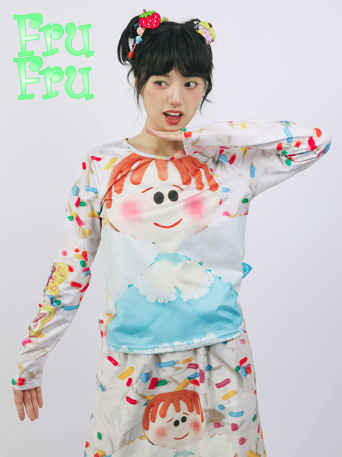 frufru White Cookie Shirt | Cute Angel Print Shirt | Polyester Graphic Tee shirt frufru