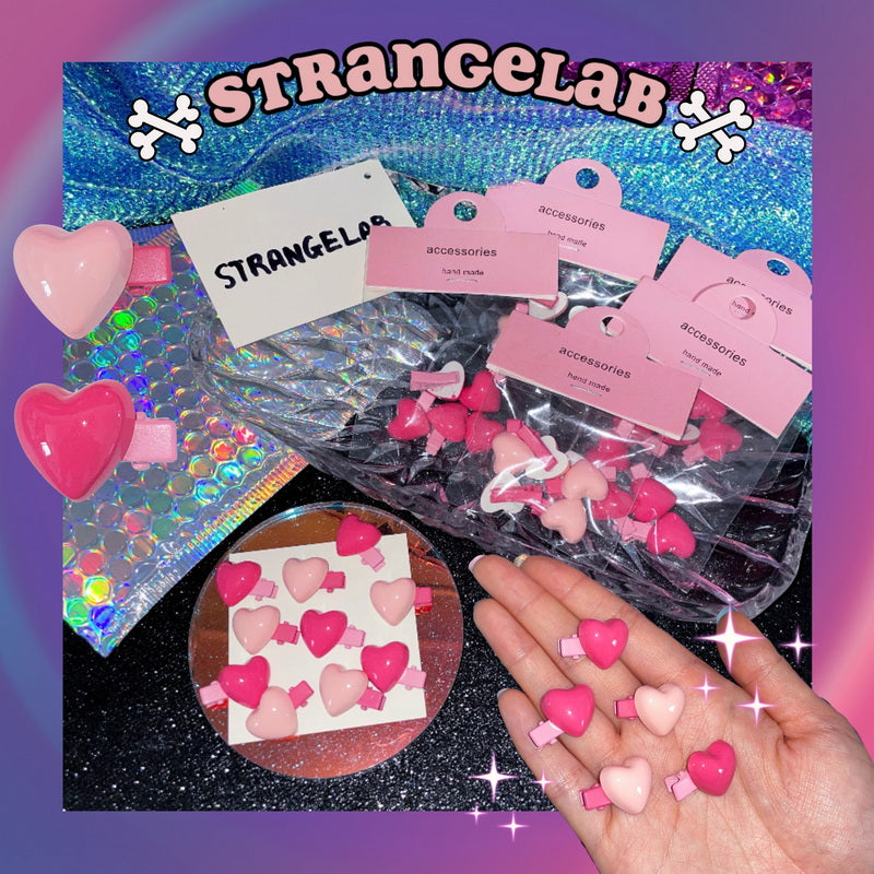 StrangeLab Pink Hair Clip | Mini Bangs Clip | Heart-Shaped Side Clip hair clip strangelab