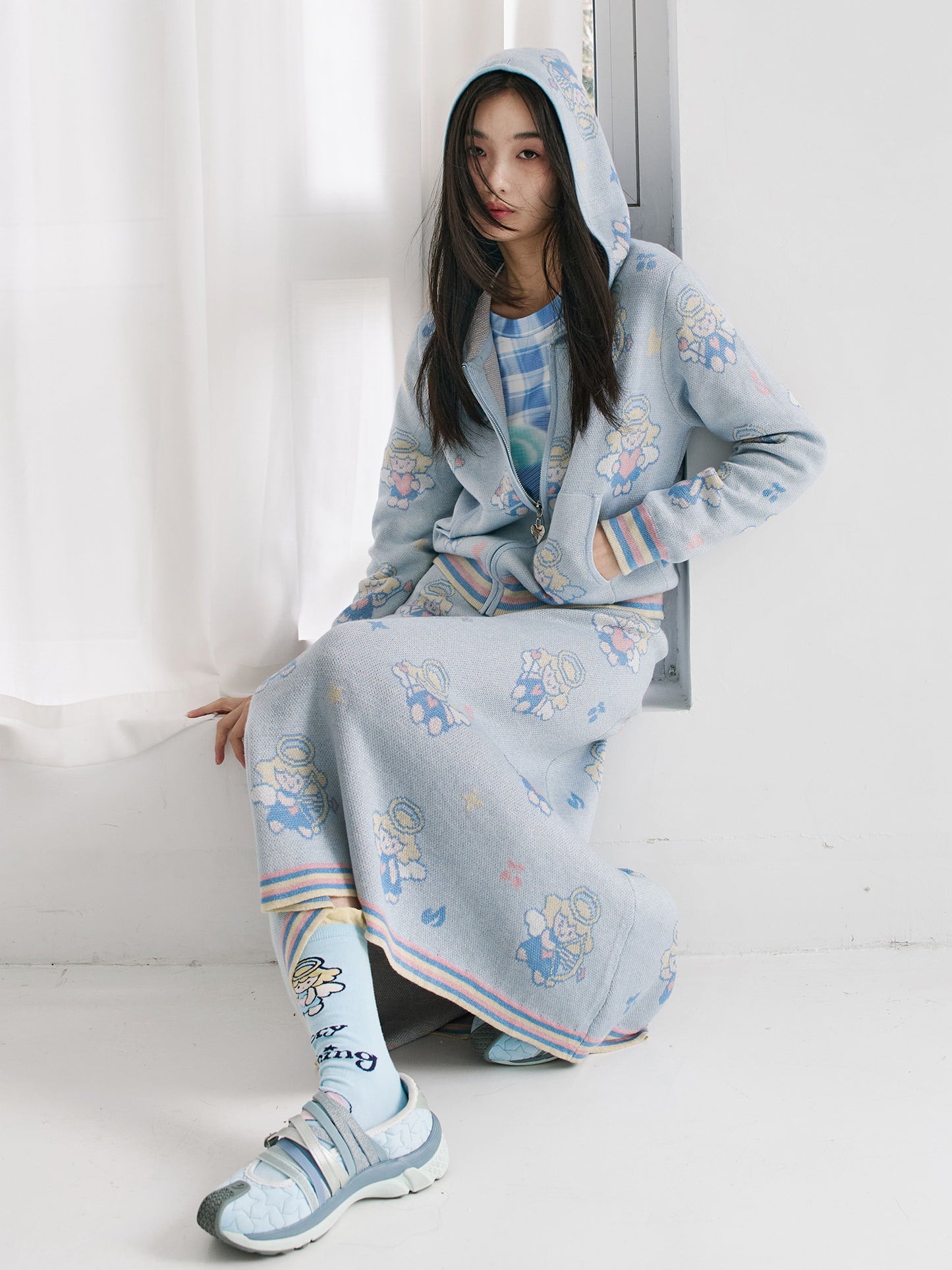 Tntntutu Setup Harajuku Angel Knit Hoodie & Skirt Set – Light Blue | tntntutu set tntntutu
