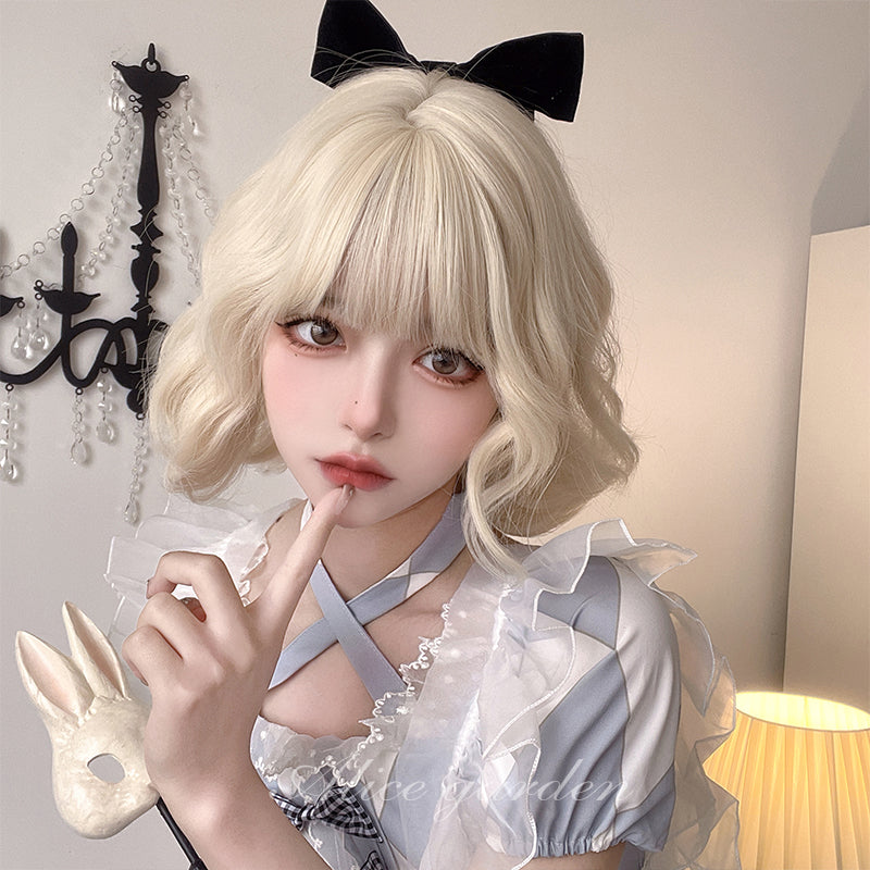 Alice Garden - Platinum Blonde Short Curly Wig with Bangs wig Alice Garden