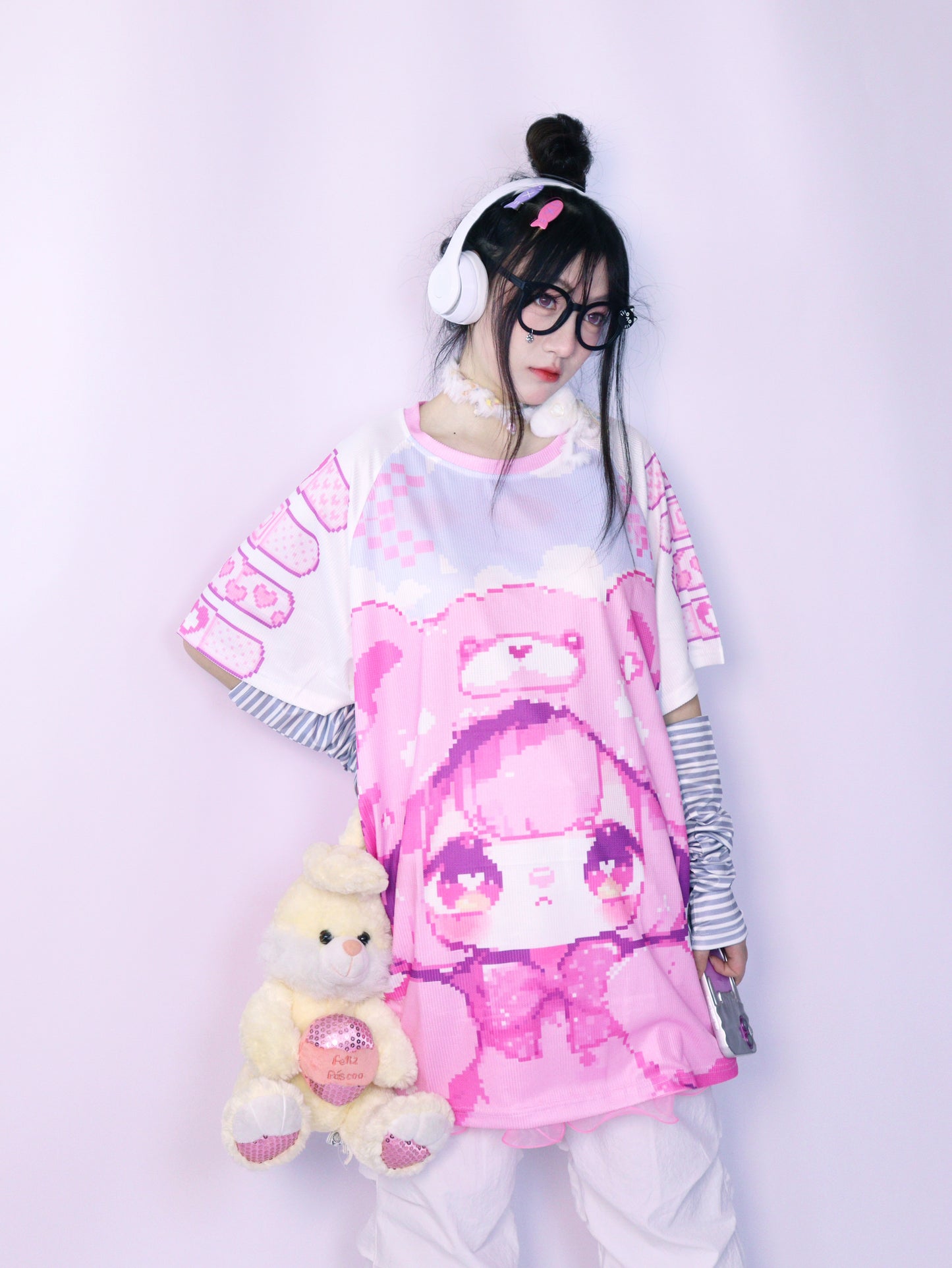 LEERROO - Y2K Decora Alt Graphic Tee with Strawberry Bear Print tshirt Leerroo