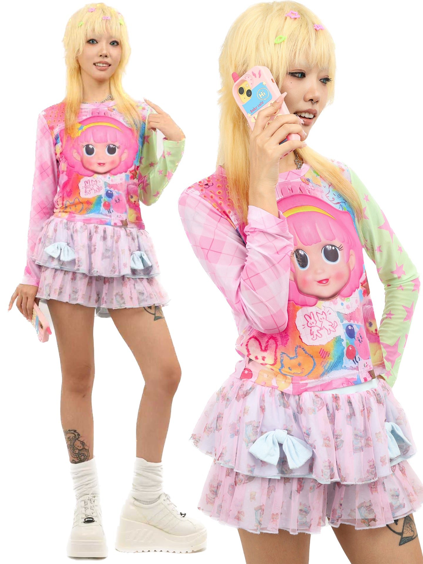 Decora Kei Long Sleeve Top Colorful Cute Polyester - NIHON KIDS