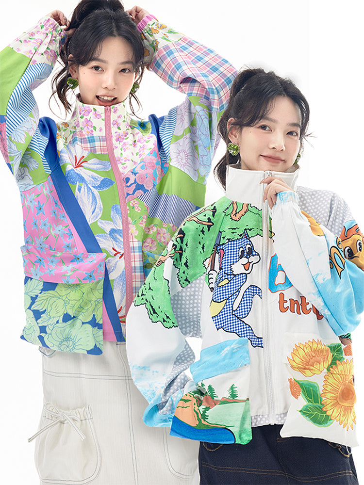 Harajuku Jacket Cartoon Prints Jacket Leisure Loose Jacket Big Pocket Jacket jacket tntntutu
