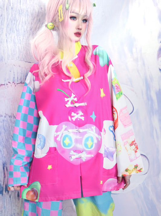 LEERROO Chinese Style Shirt | Colorful Tang-Inspired Top with Frog Buttons shirt Leerroo