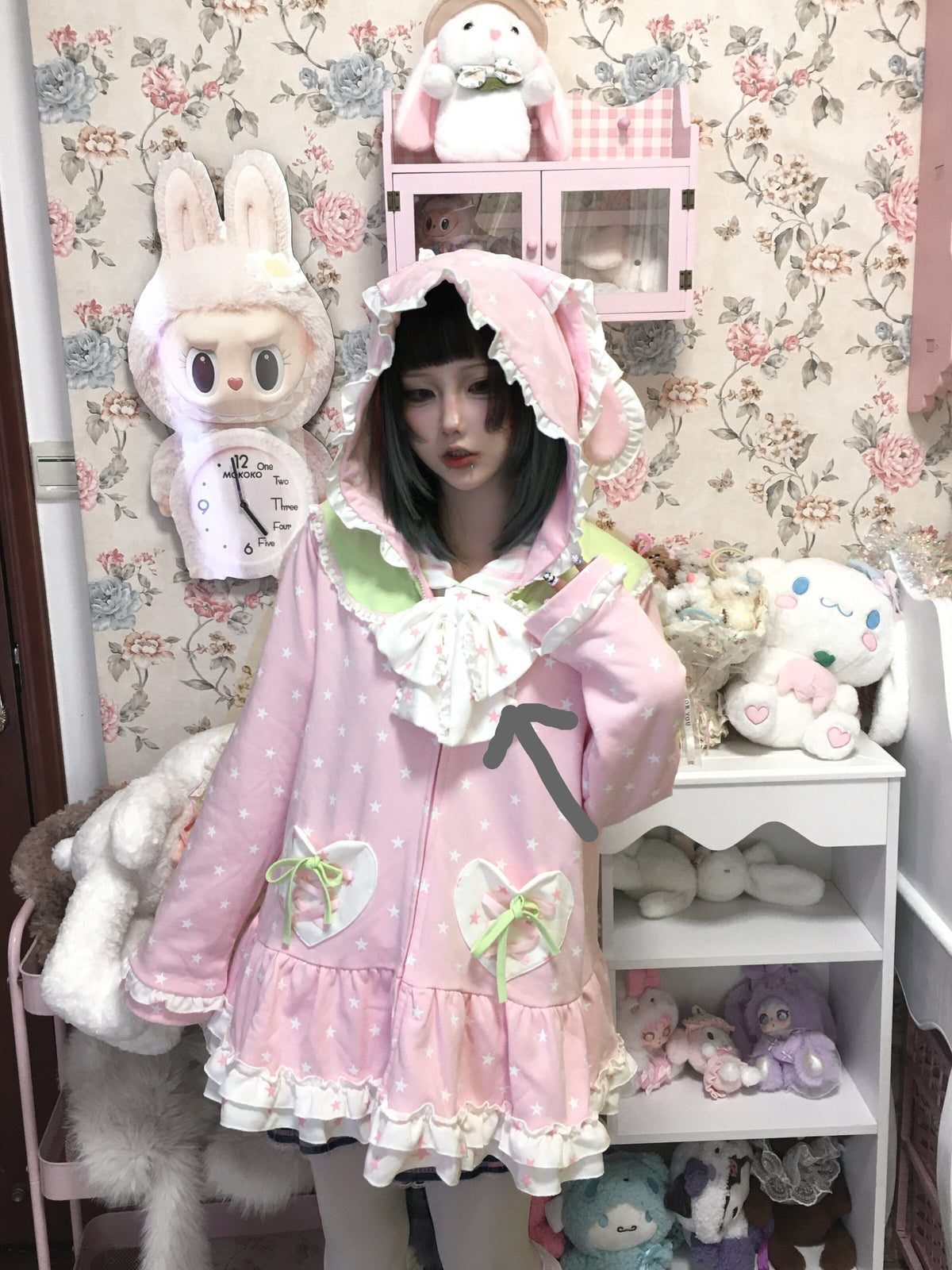Three Poisons - Pink Bunny Ear Zip-Up Hoodie hoodie Three Poisons Only Bow M