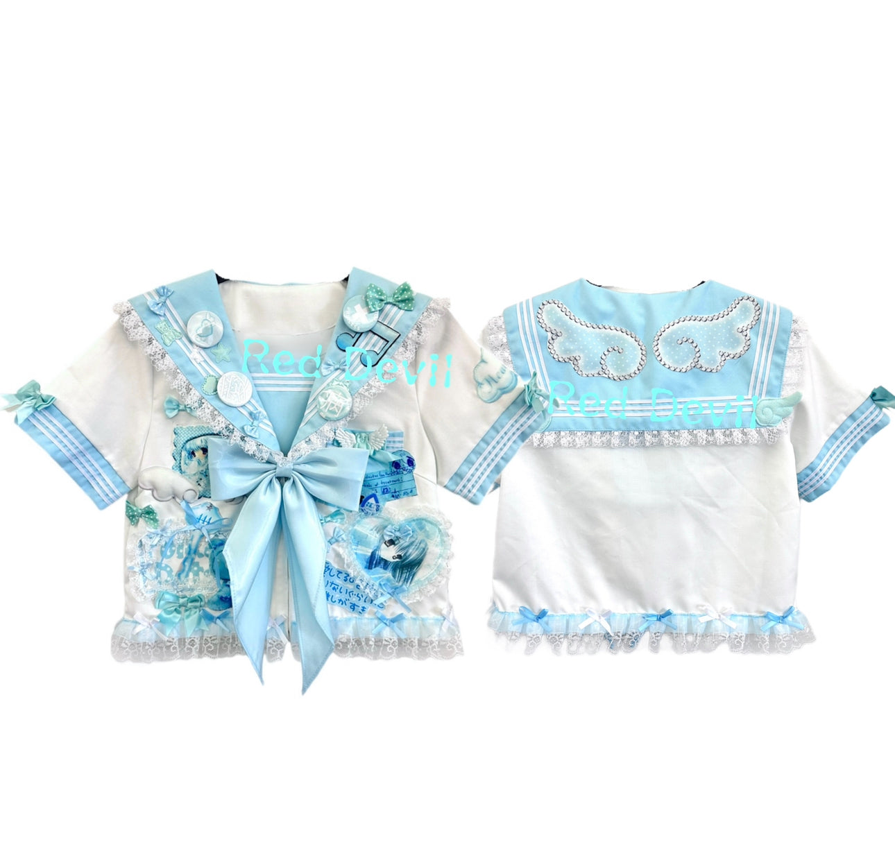 RedDevil - Decora Kei Mint Lace Sailor Dress Set set Red Devil