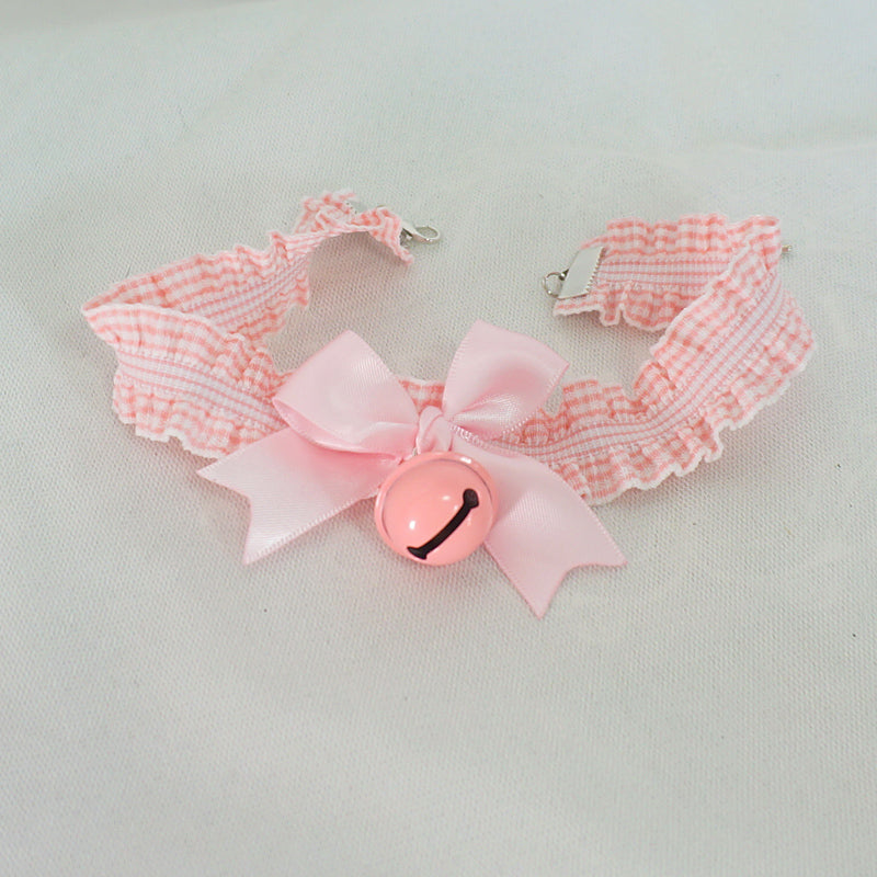 MaoJiang - Kawaii Plaid Bow Bell Choker necklace maojiang