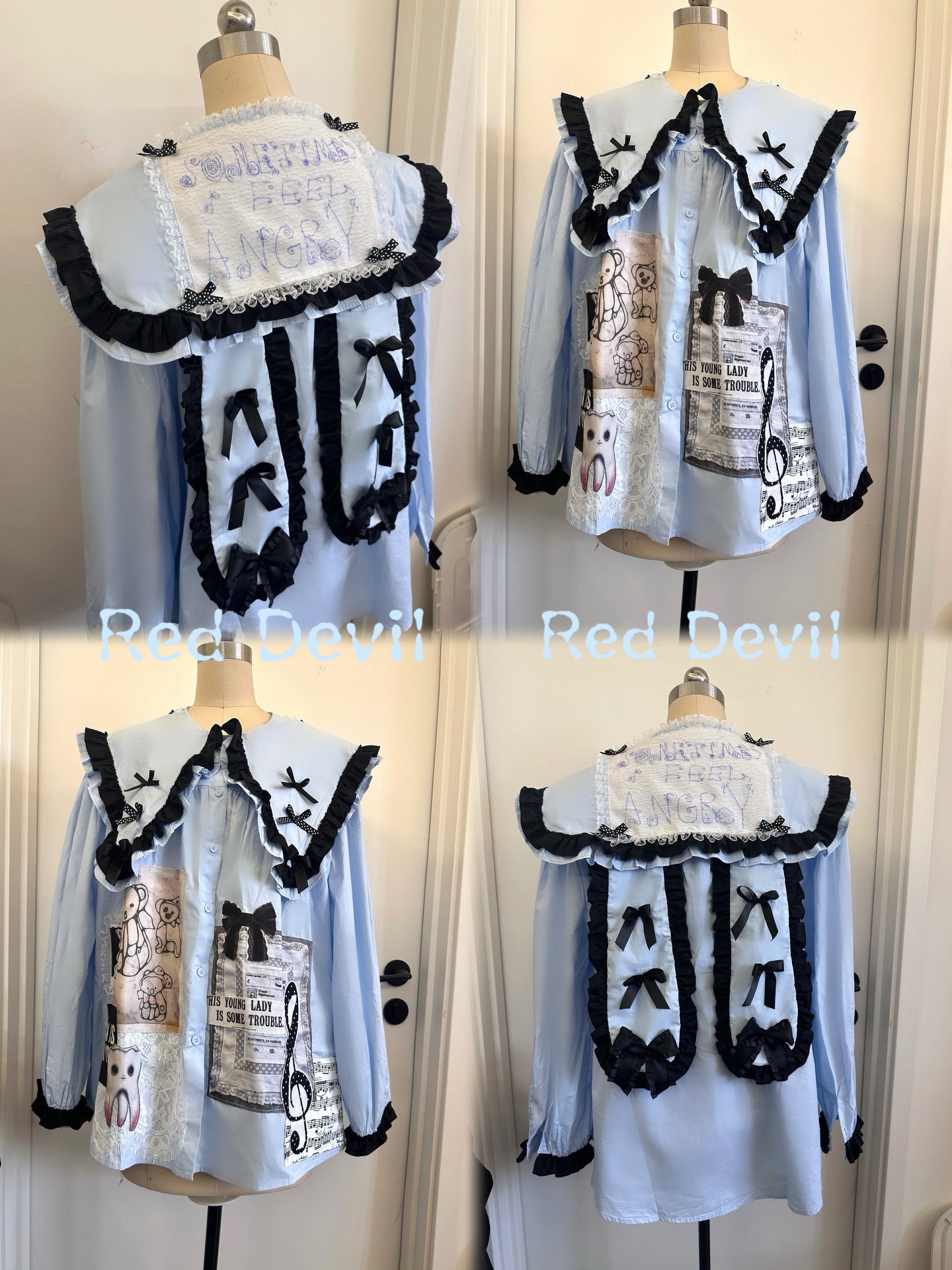 RedDevil – Baby Blue Doll Collar Oversized Shirt blouse Red Devil