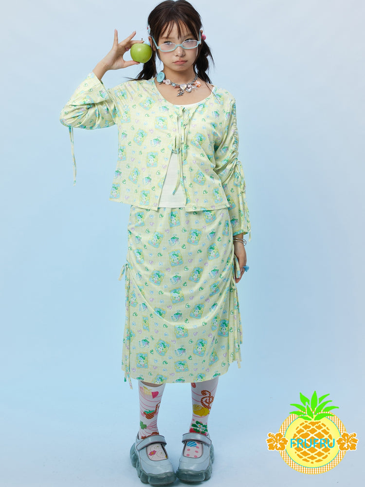 Frufru Cartoon Print Sun Protection Skirt | Kawaii Harajuku Half Skirt skirt frufru
