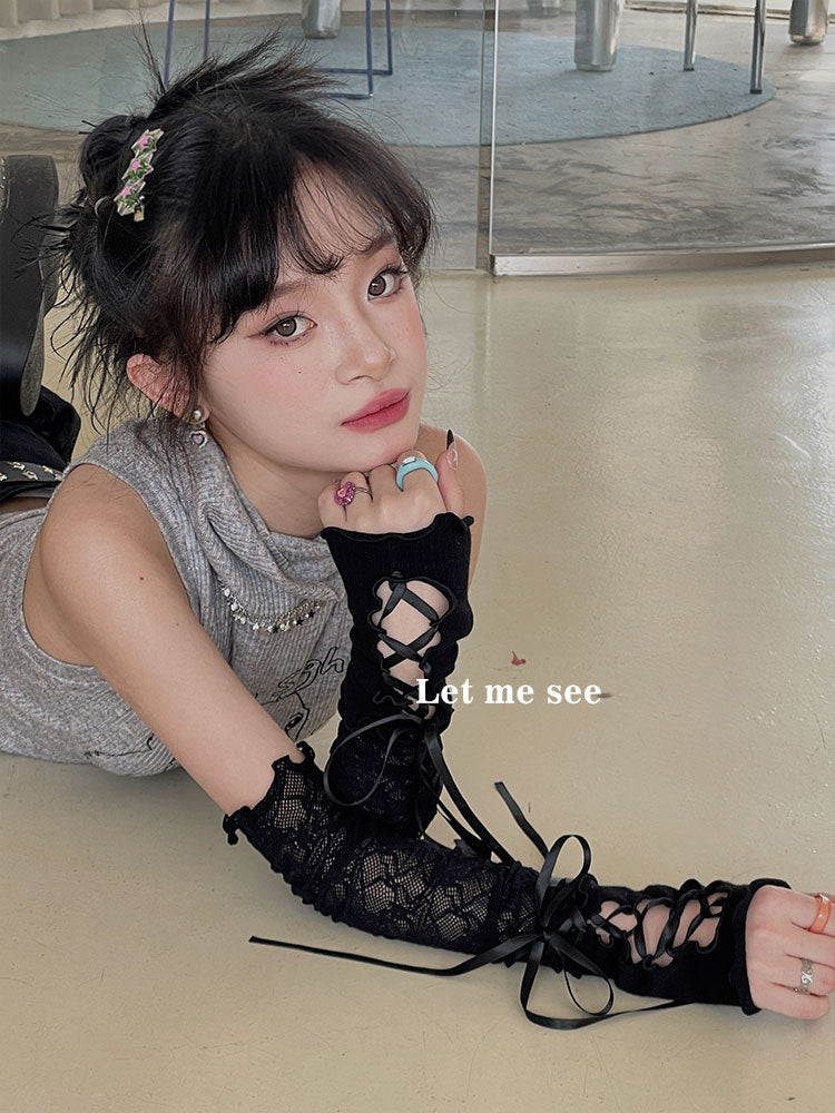 LET ME SEE Lace-Up Lace Arm Sleeves | Statement Sun Protection Sleeves sleeves let me see
