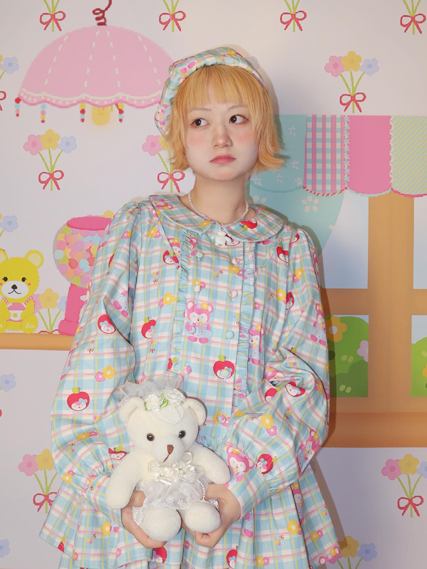 Kawaii Long-Sleeve Dress – Apple Mouse Print Loose Fit dress LULULULU