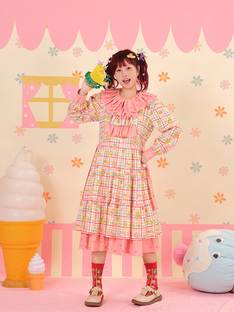 NIKKOU - Red Kawaii Removable Collar Dress dress Nikkou home