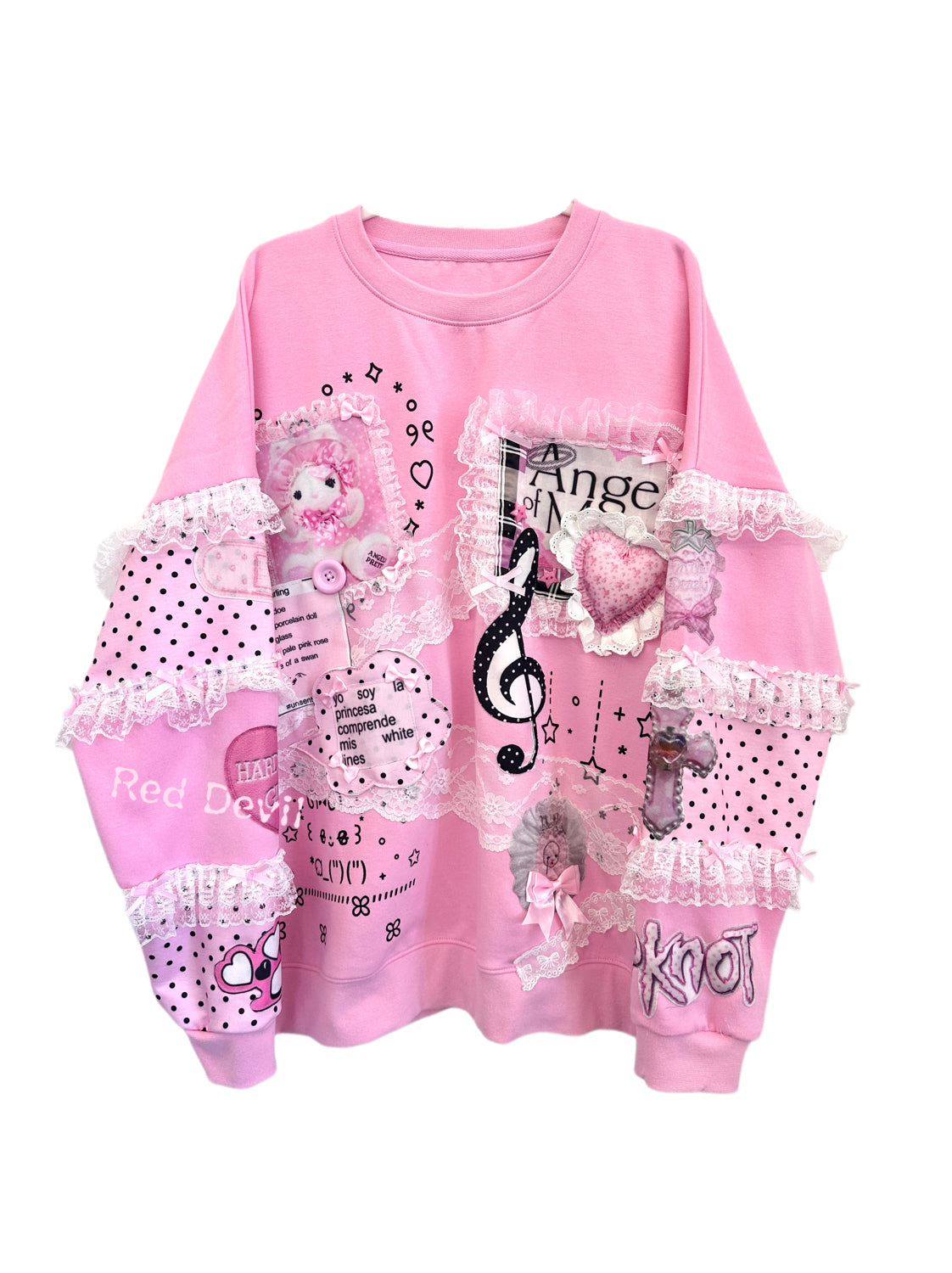 Red Devil Sweatshirt Decora Kei Sweatshirt Pink Lace Patchwork Plush Size Sweatshirt sweater Red Devil