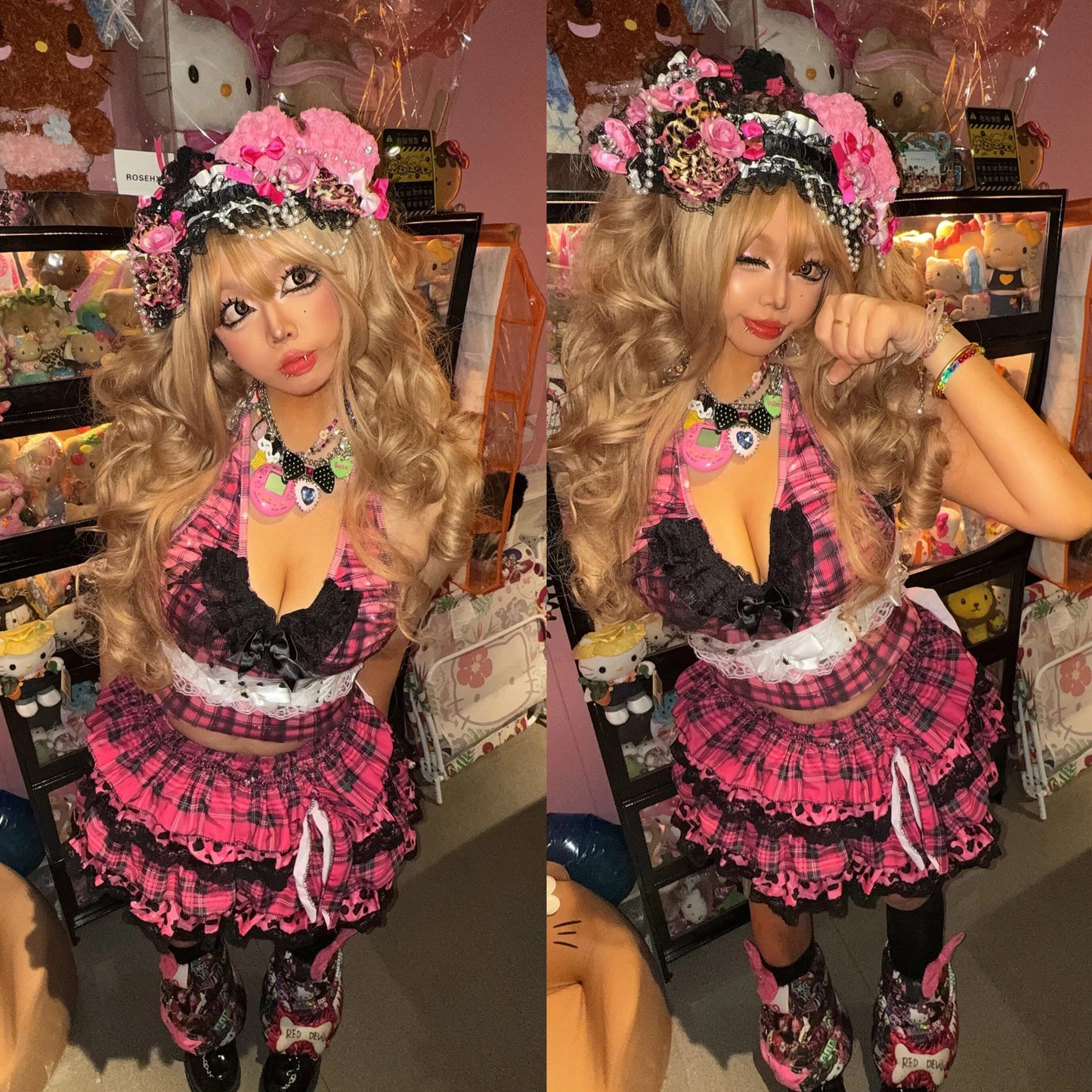 Gyaru Leopard Rose Chain Bow Hair Clip hairband moji