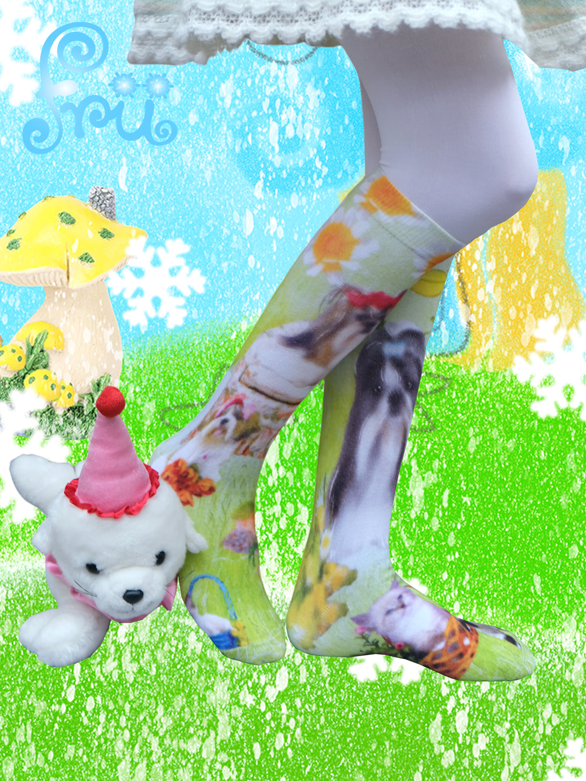 frufru Winter Dog Print Socks | Versatile Green Cute Mid-Calf Socks sock frufru