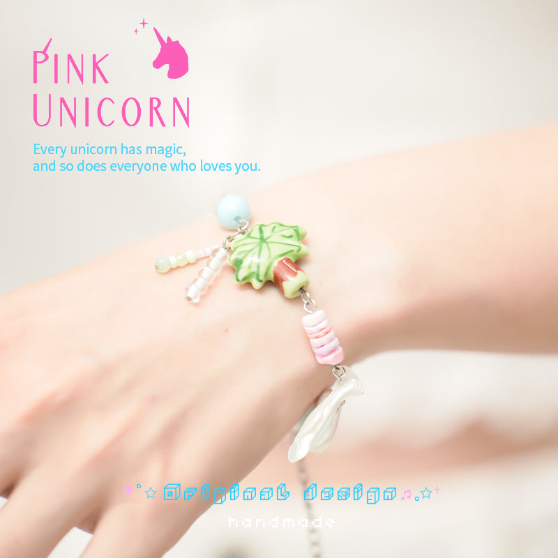 Pink Unicorn - Y2K Colorful Beaded Bracelet Resin Natural Stone bracelet pink unicorn