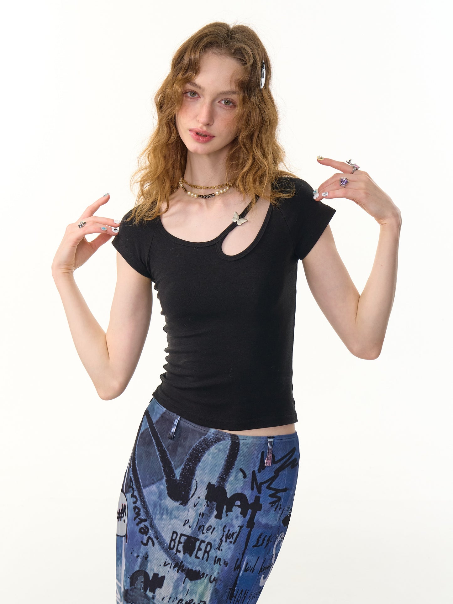 ziziFei - Girly Slim Fit Solid Color U-Neck Top shirt ziziFei