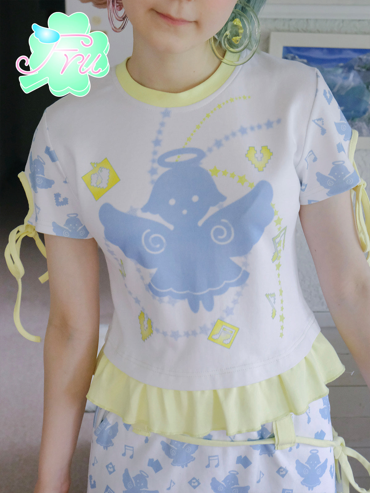 frufru White Angel Print T-Shirt – Cute Summer Cotton Tee tshirt frufru