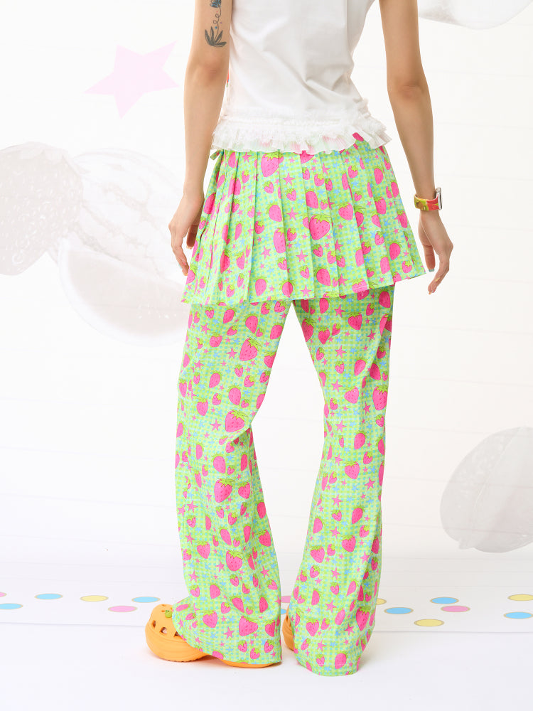 FRUITS Strawberry‑Art Pleated Skort | Decora Green Pants pants Fruits