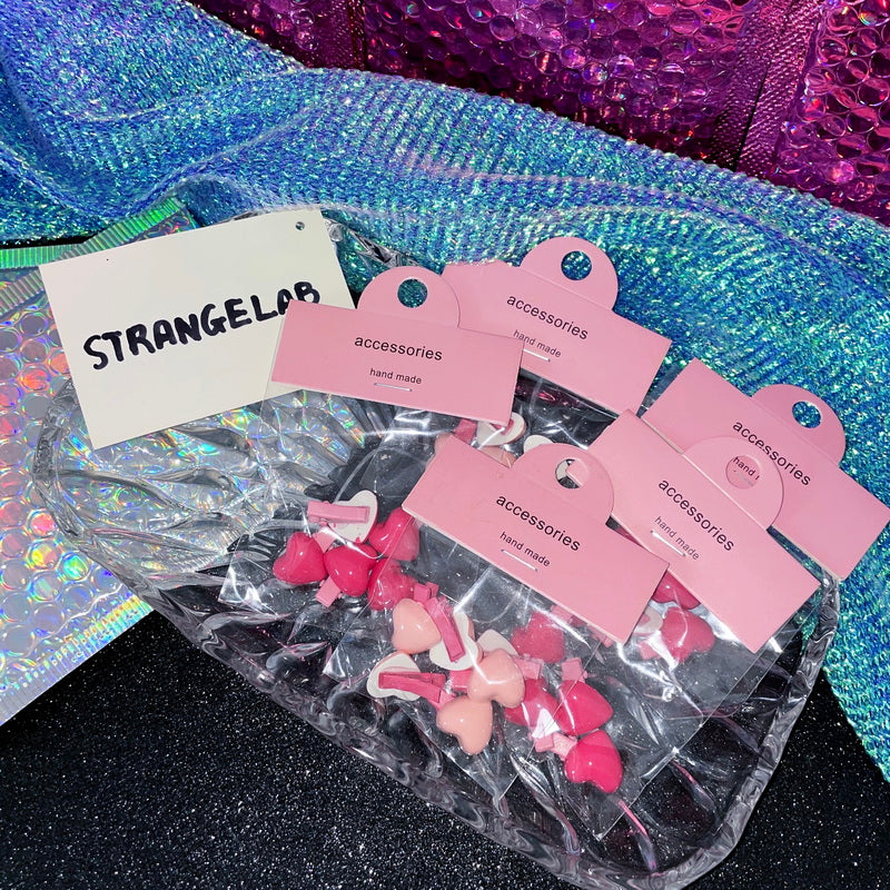 StrangeLab Pink Hair Clip | Mini Bangs Clip | Heart-Shaped Side Clip hair clip strangelab