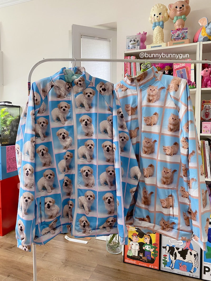 Decora Kei Hoodie – Cat Dog Print Loose Fit jacket bunnybunnygun