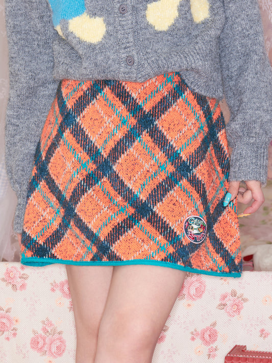 tntntutu - Two-Tone Plaid Knit Mini Skirt Kawaii Vintage skirt tntntutu