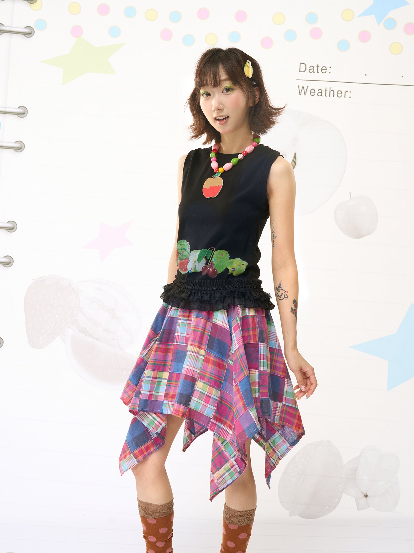 FRUITS “Sweet‑Dream” Black Lace‑Hem Series | T‑Shirt or Sleeveless Vest tshirt Fruits