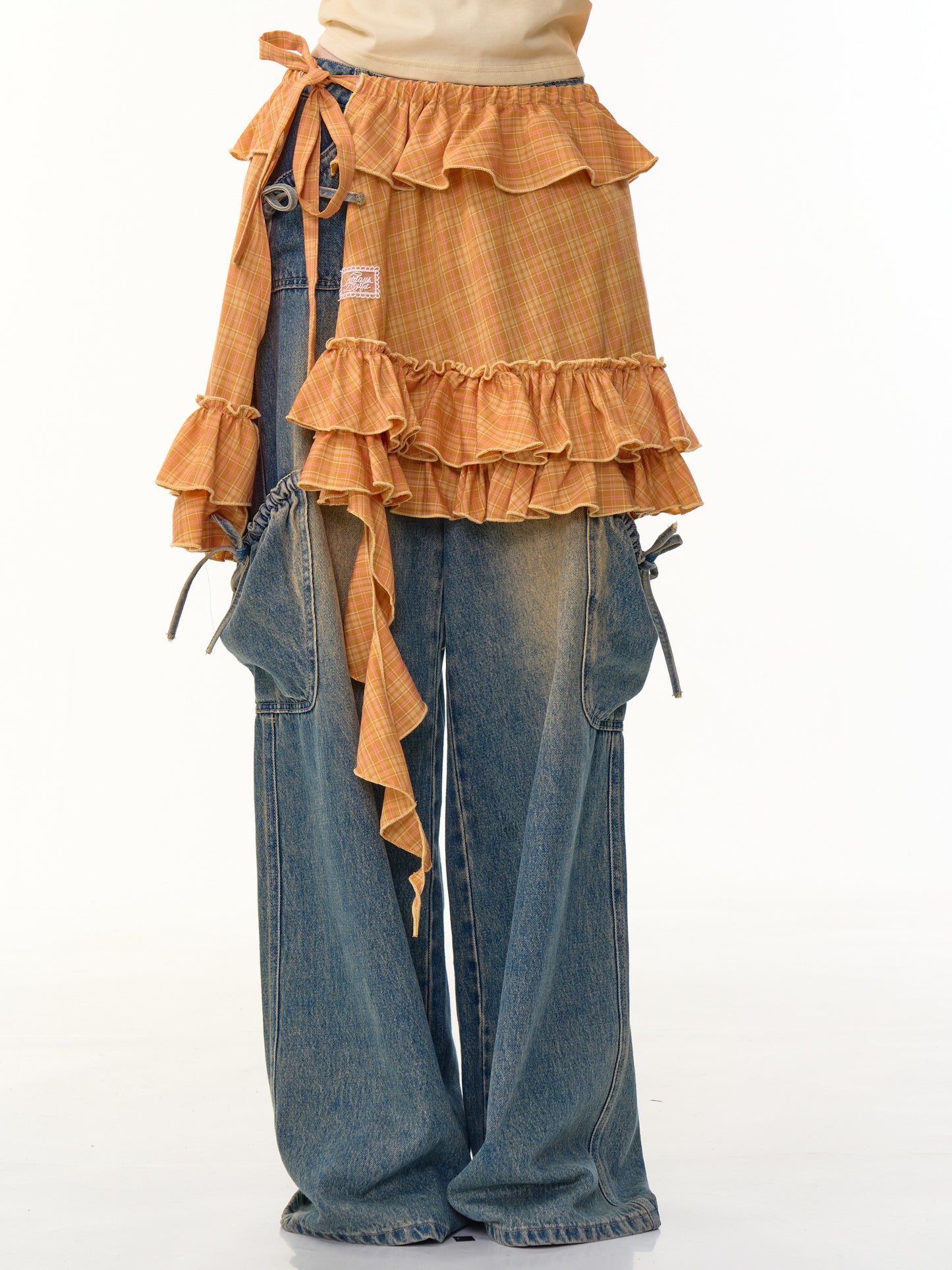 ziziFei - Girly Orange Plaid Ruffle Layered Peplum Skirt skirt ziziFei