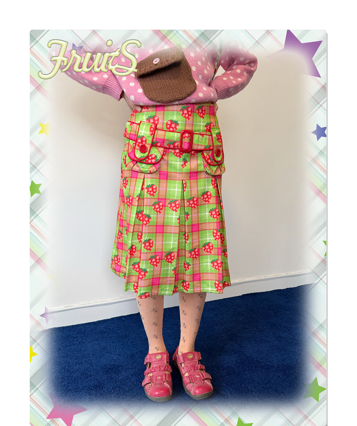 FRUITS - Kawaii Fruit Star Strawberry Print Skirt skirt Fruits
