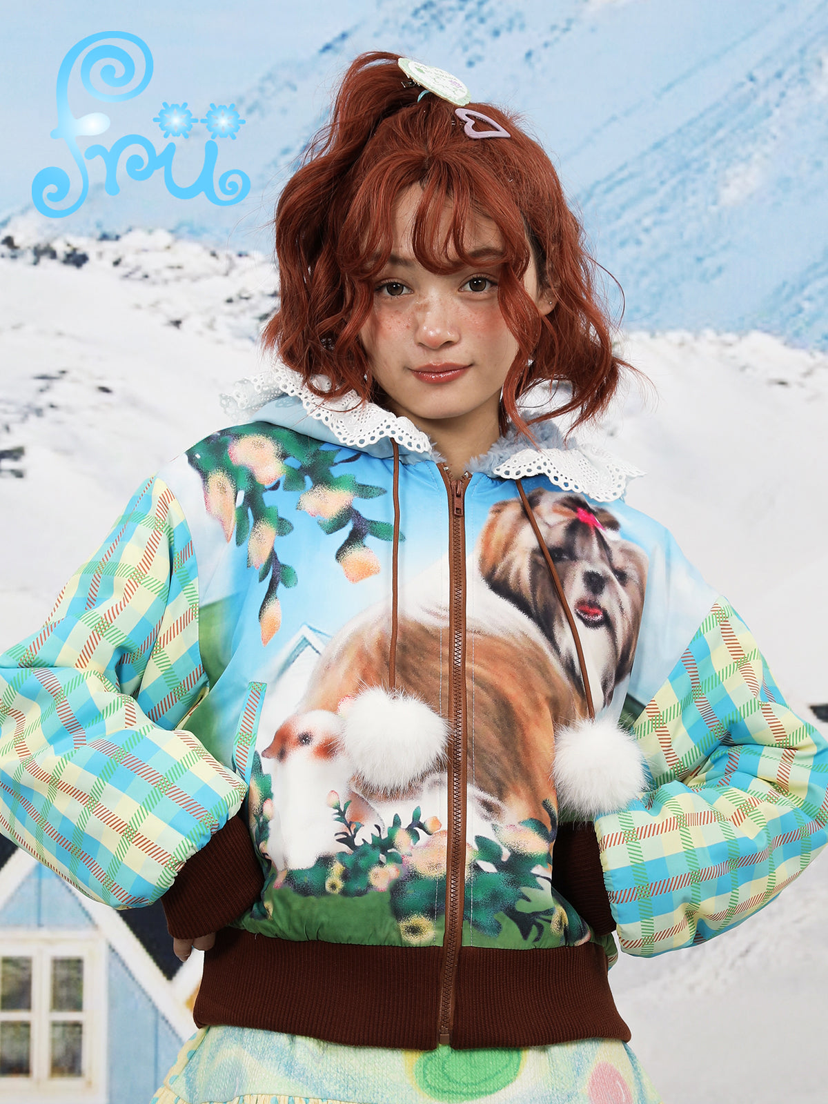 frufru Puppy Print Puffer Jacket | Harajuku Cropped Winter Coat