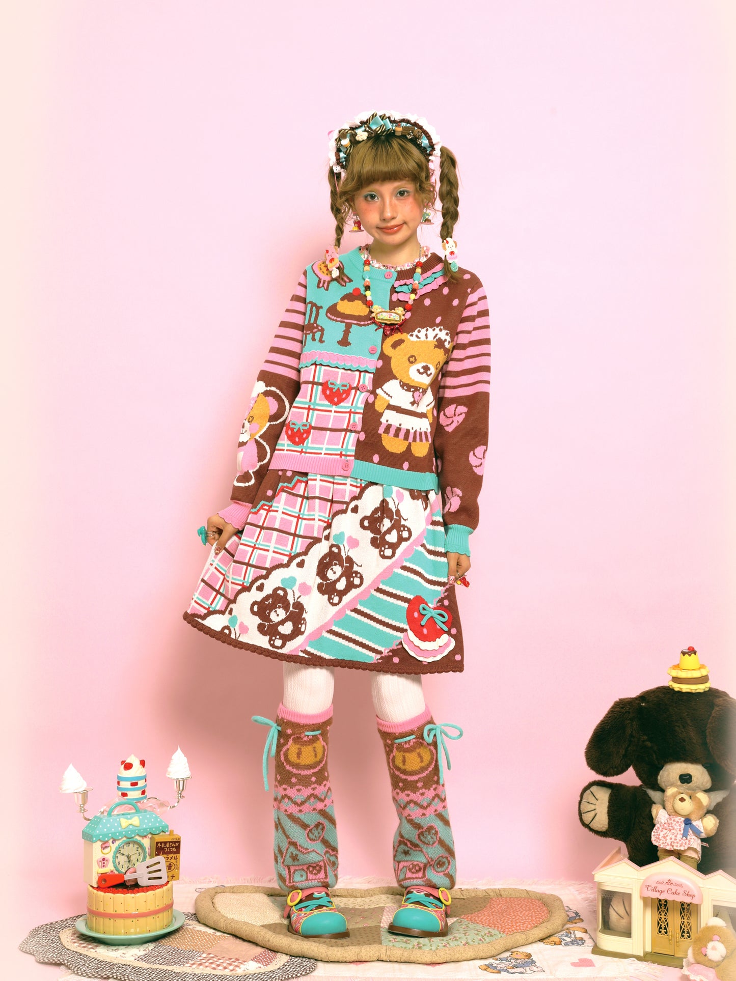 Lutra Jump - Kawaii Bear Stripe Knit Elastic Waist Skirt