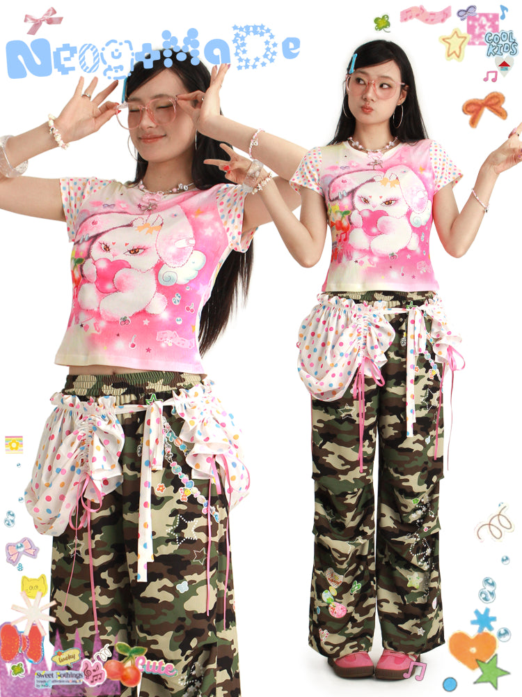 NeogoMade Dopamine Pastel Short Tee | Cute Print T-Shirt tshirt NeogoMade Pink Bunny S