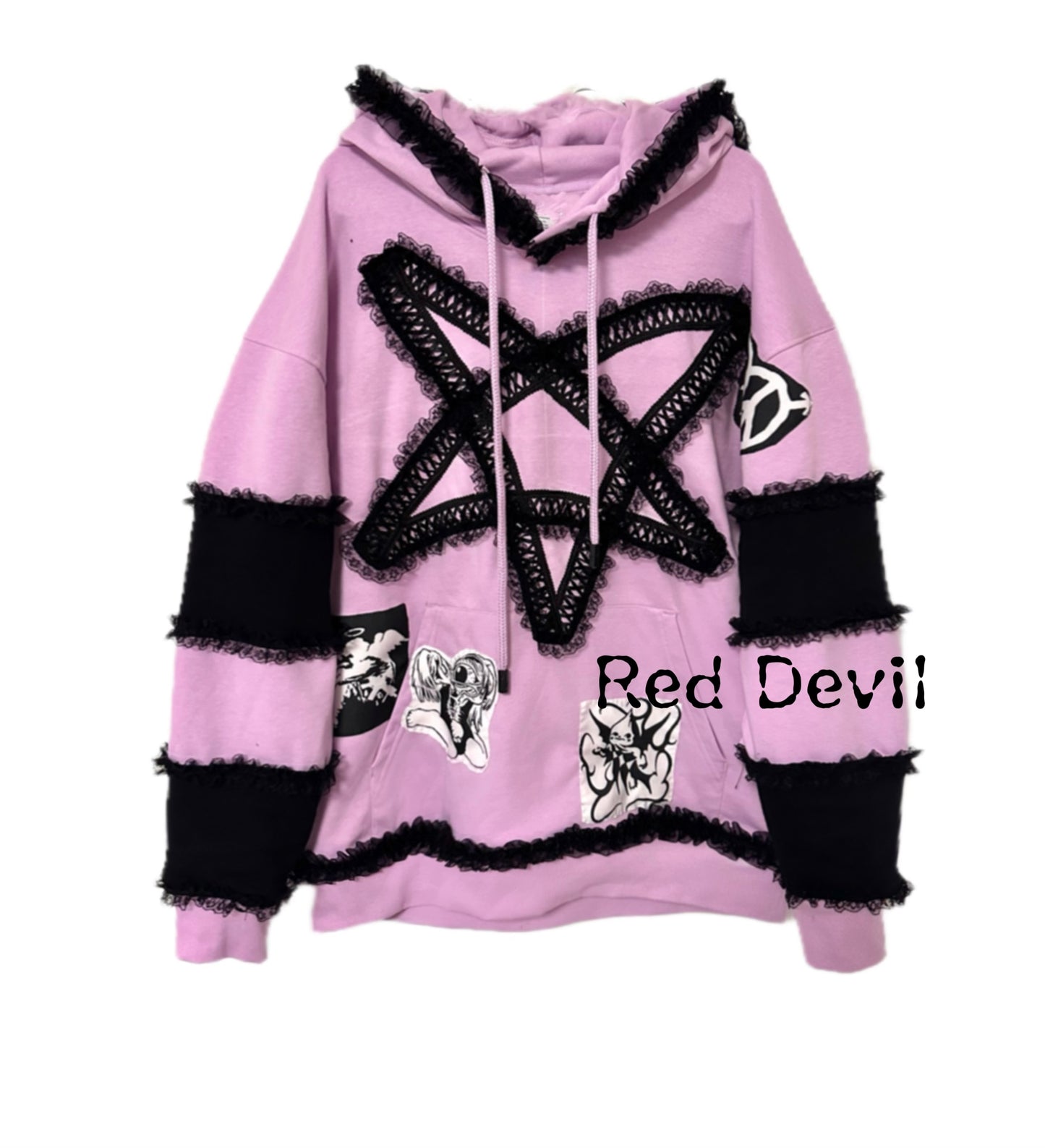 Red Devil Hoodie Plus Size Decora Kei Pink Hoodie Lace Bunny Ear Hoodie hoodie Red Devil