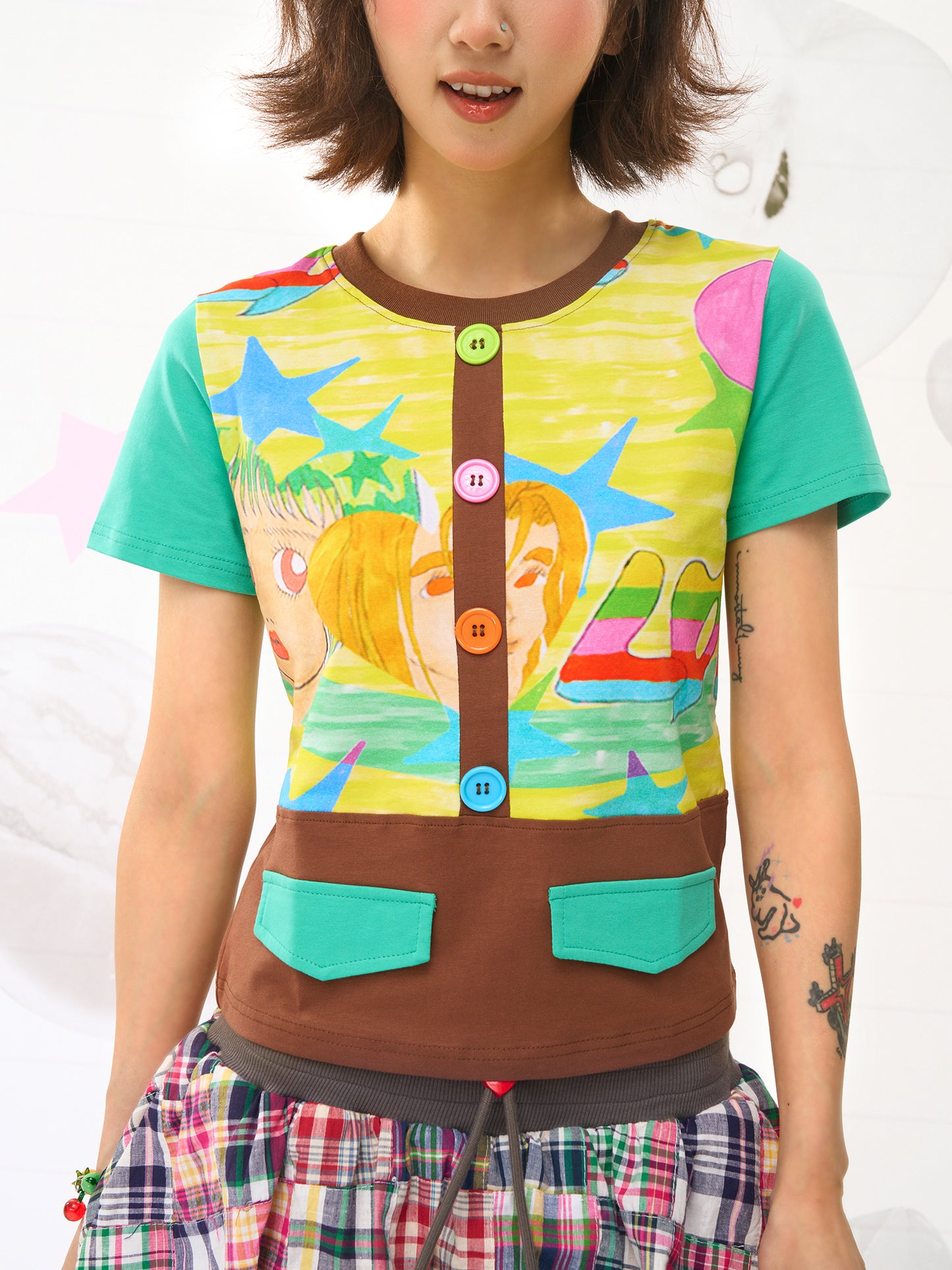 FRUITS Sweet‑Dream Tee | Illustration Tee with Faux Pockets tshirt Fruits