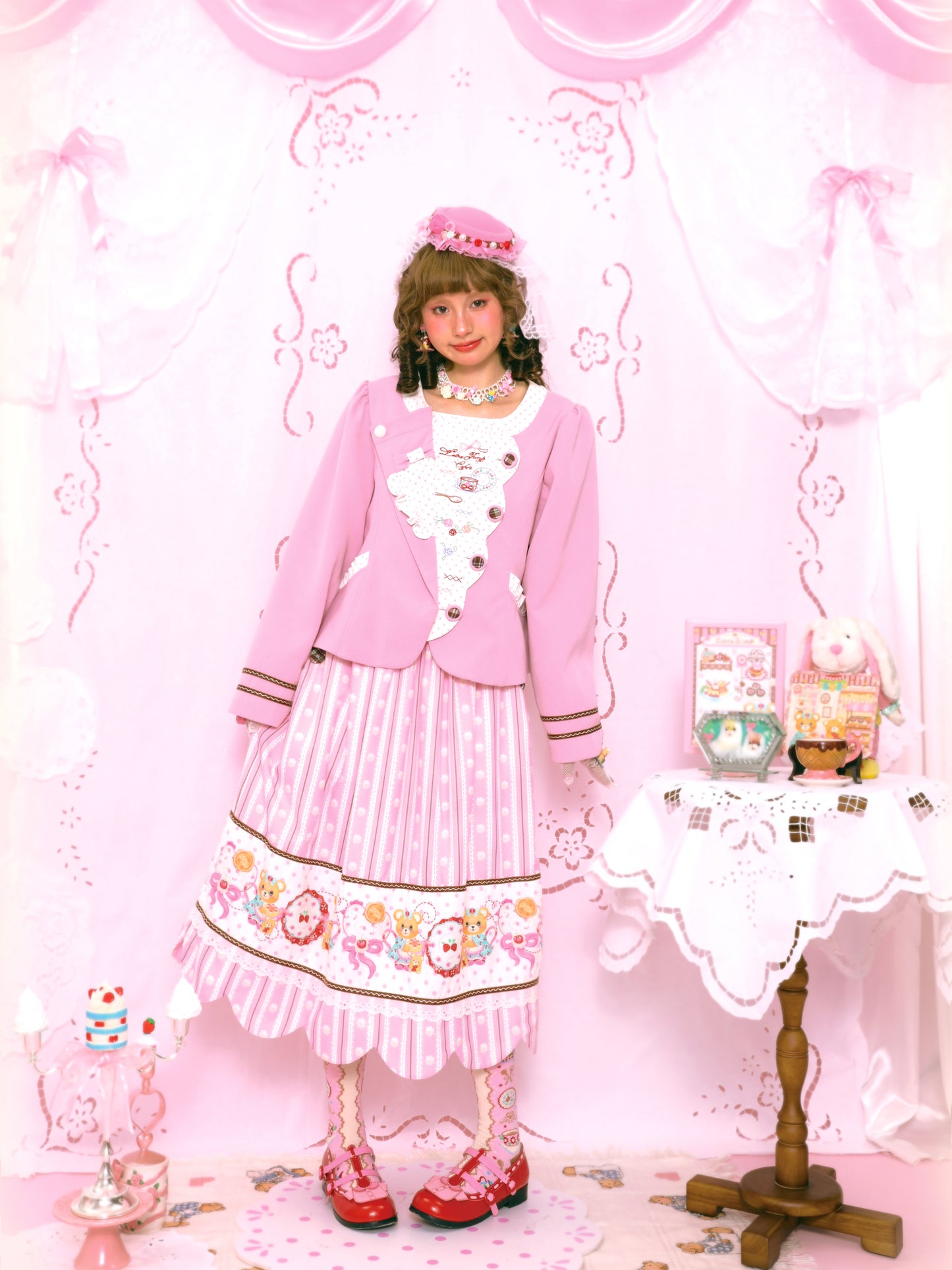 Lutra Jump - Kawaii Striped Cream Skirt Elastic Waist Long skirt Lutra Jump