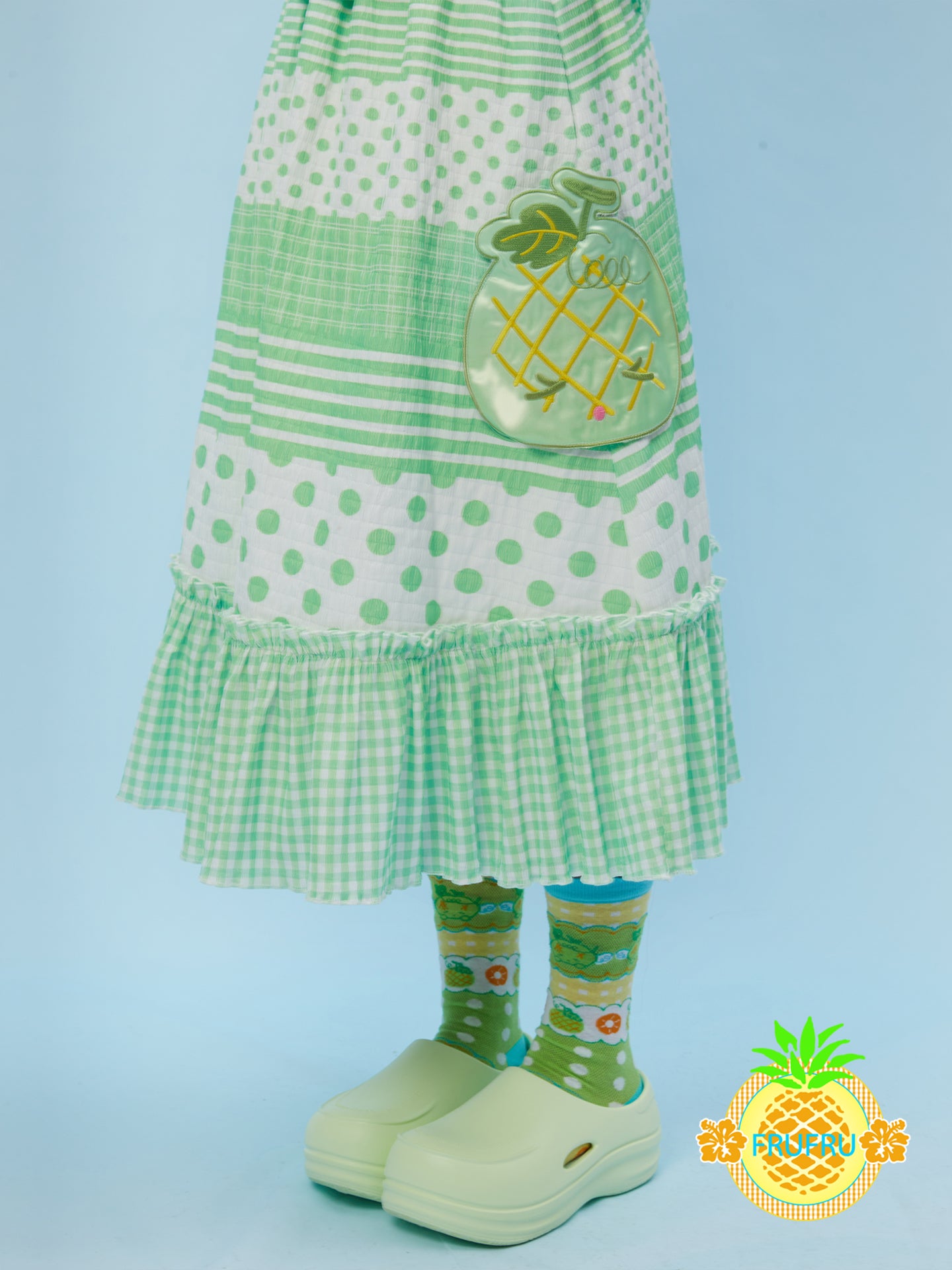 FruFru - Kawaii Melon Polka Dot Blouse & Skirt Set set frufru