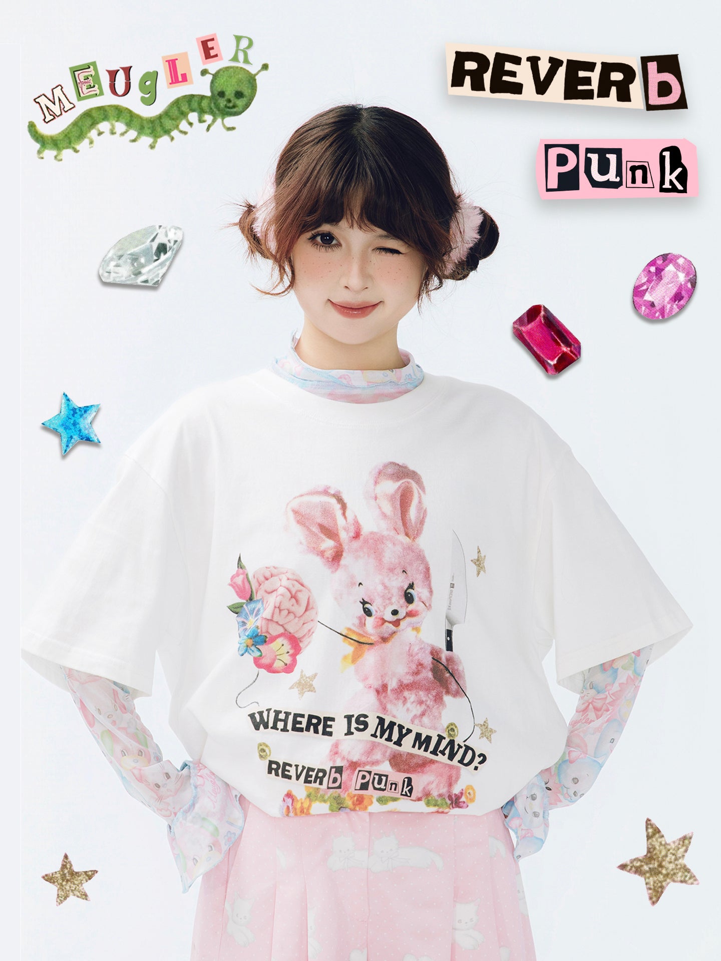 Meugler – Kawaii Patchwork Punk Doll T-Shirt tshirt Meugler