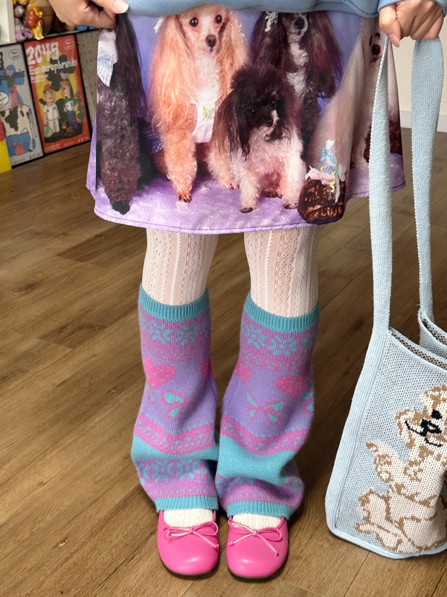 bunnybunnygun - Y2K Retro Soft Girl Heart Pattern Warm Leg Warmers leg warmmers bunnybunnygun