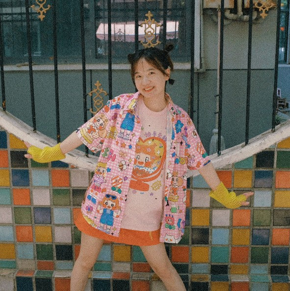 MooYo - Kidcore Pink Plaid Shirt Loose Fit shirt MOOYO