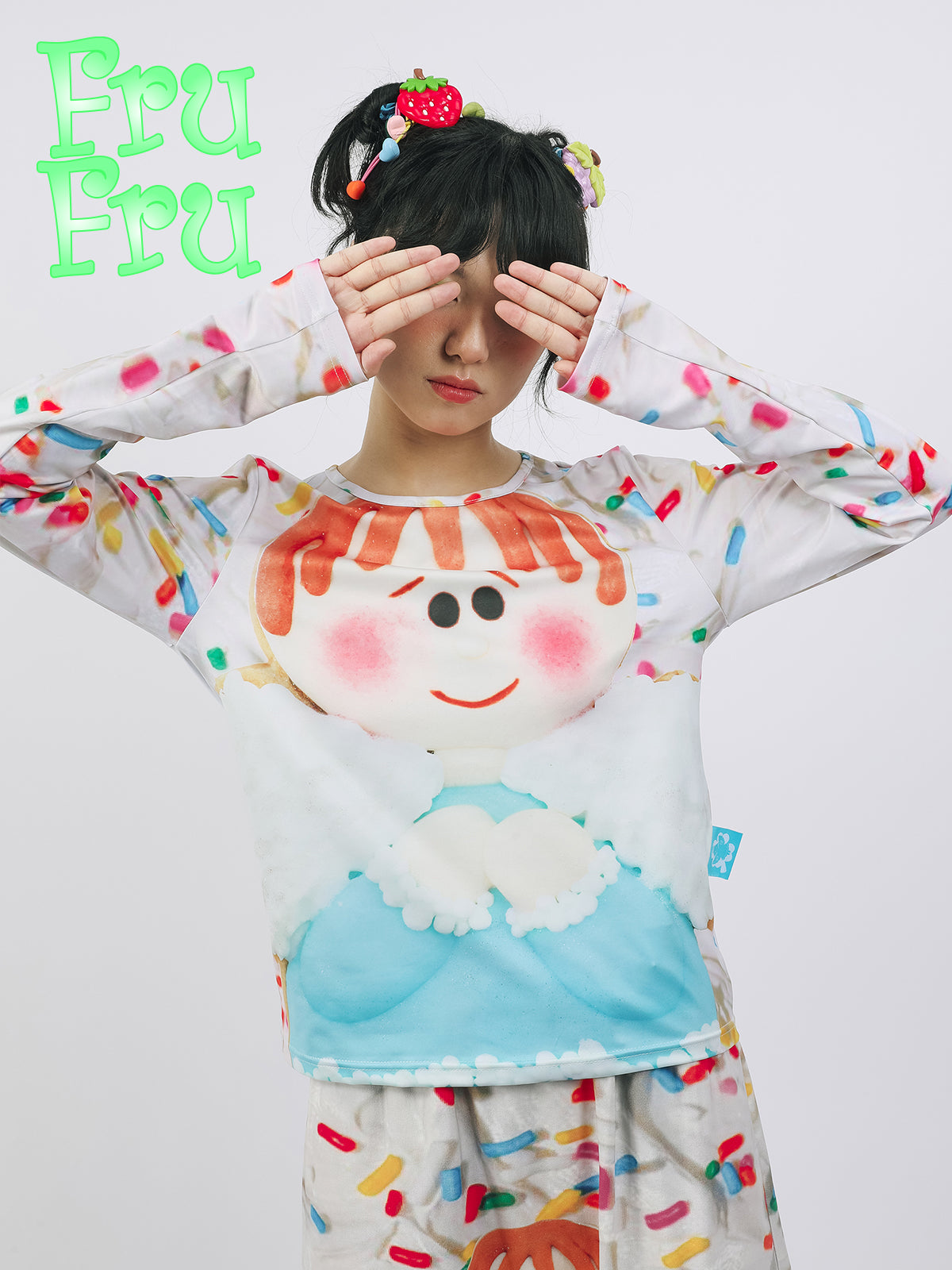frufru White Cookie Shirt | Cute Angel Print Shirt | Polyester Graphic Tee shirt frufru