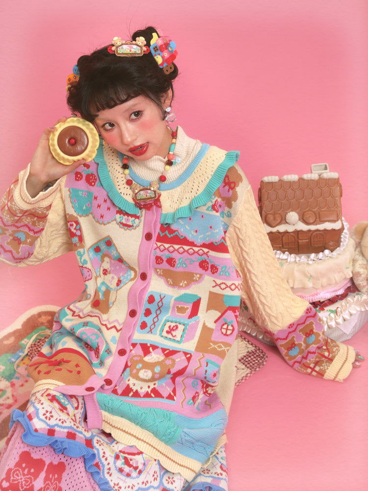 Lutra Jump Cardigan Color-block Knitted Cardigan with Lace Collar cardigan Lutra Jump