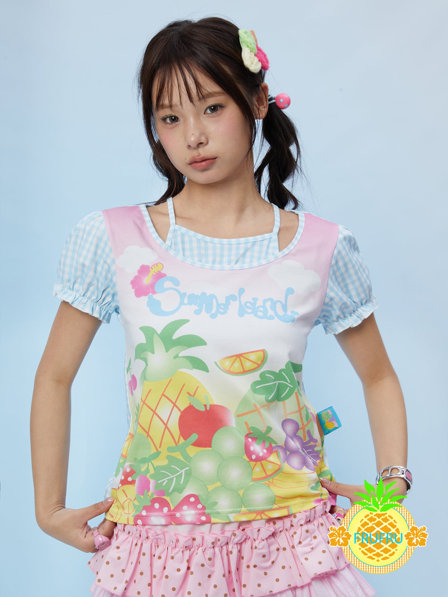 Frufru Fruity Gingham Print T-Shirt | Kawaii Cotton Tee tshirt frufru