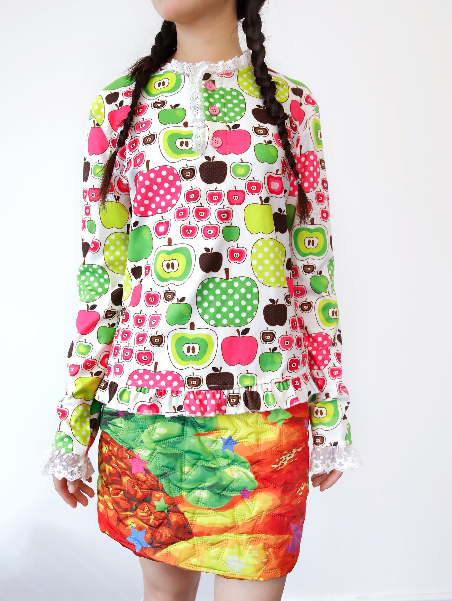 FRUITS - Kawaii Apple Polka Dot Lace Top shirt Fruits S
