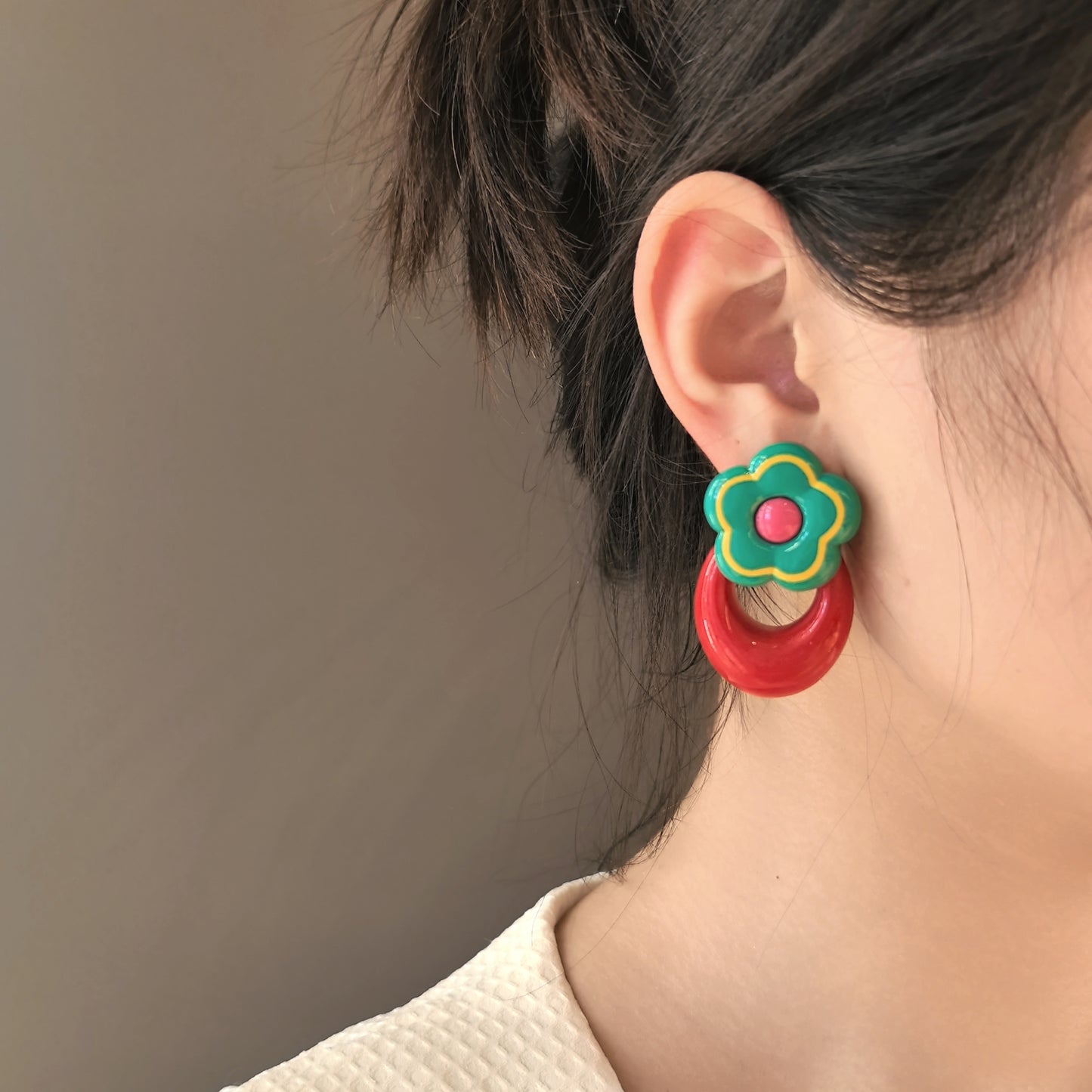 Original Contrast Color Earrings Floral Retro Earrings Dopamine Earrings earrings MuQi
