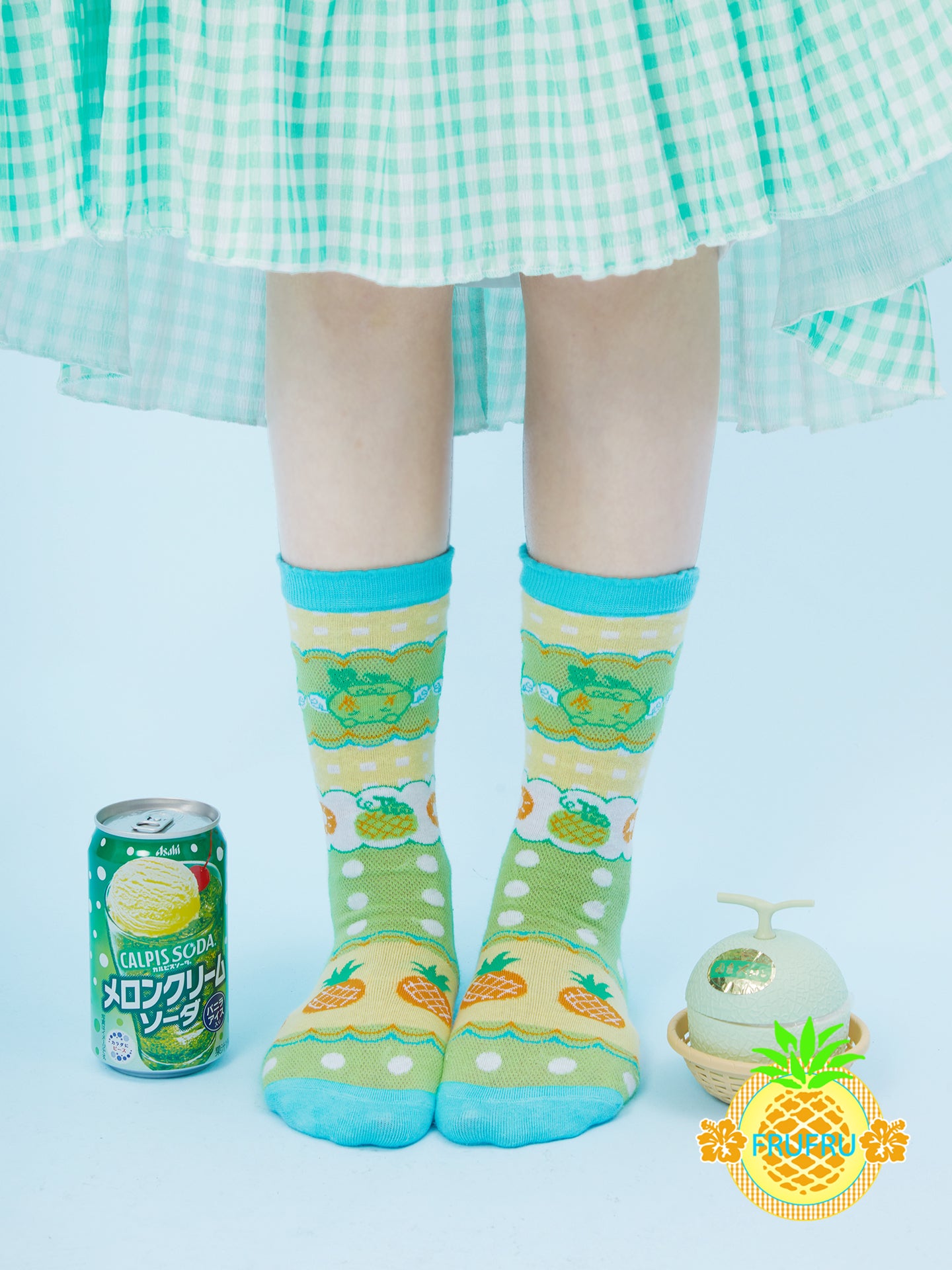 Frufru Cute Hami Melon Illustration Cotton Socks | Kawaii Fruit Print Ankle Socks sock frufru