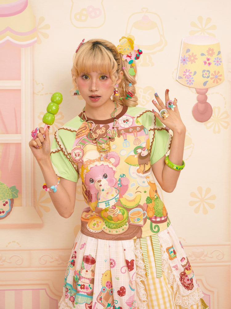 Lutra Jump - Decora Kei Bear Café Raglan Colorblock T-Shirt shirt Lutra Jump