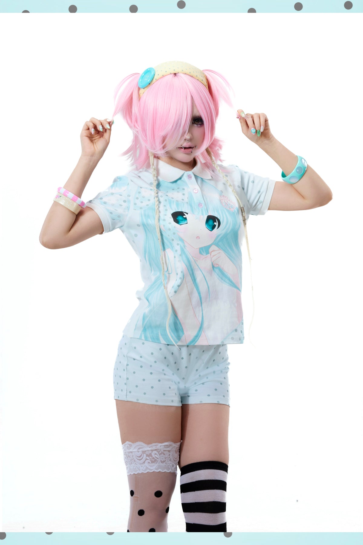 SelfishGhost - Blue Polo & Polka Dot Shorts Set set SelfishGhost
